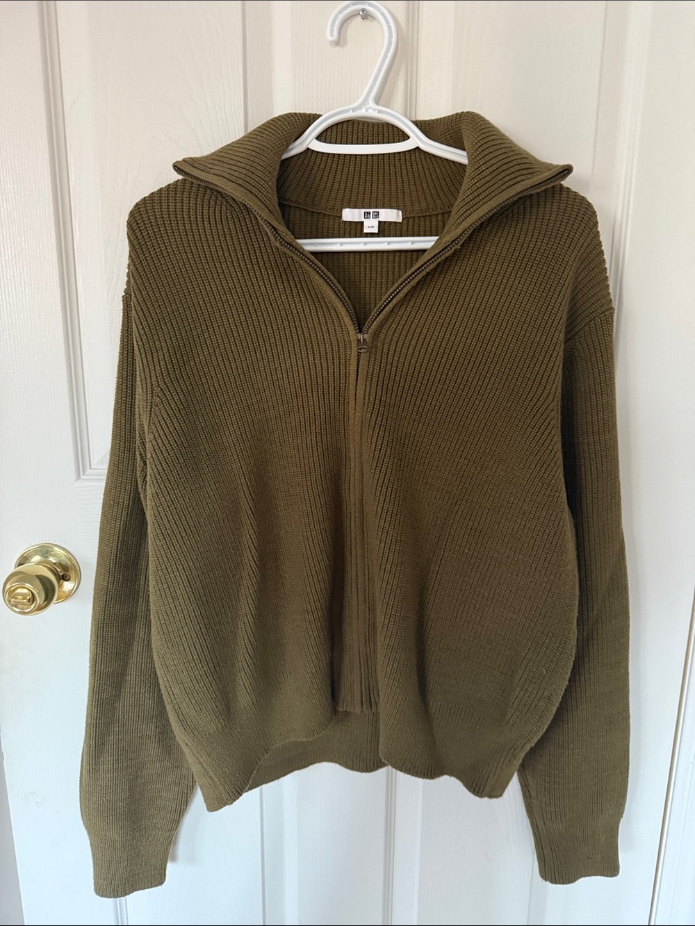 Uniqlo Olive Zip-Up Ribbed Sweater